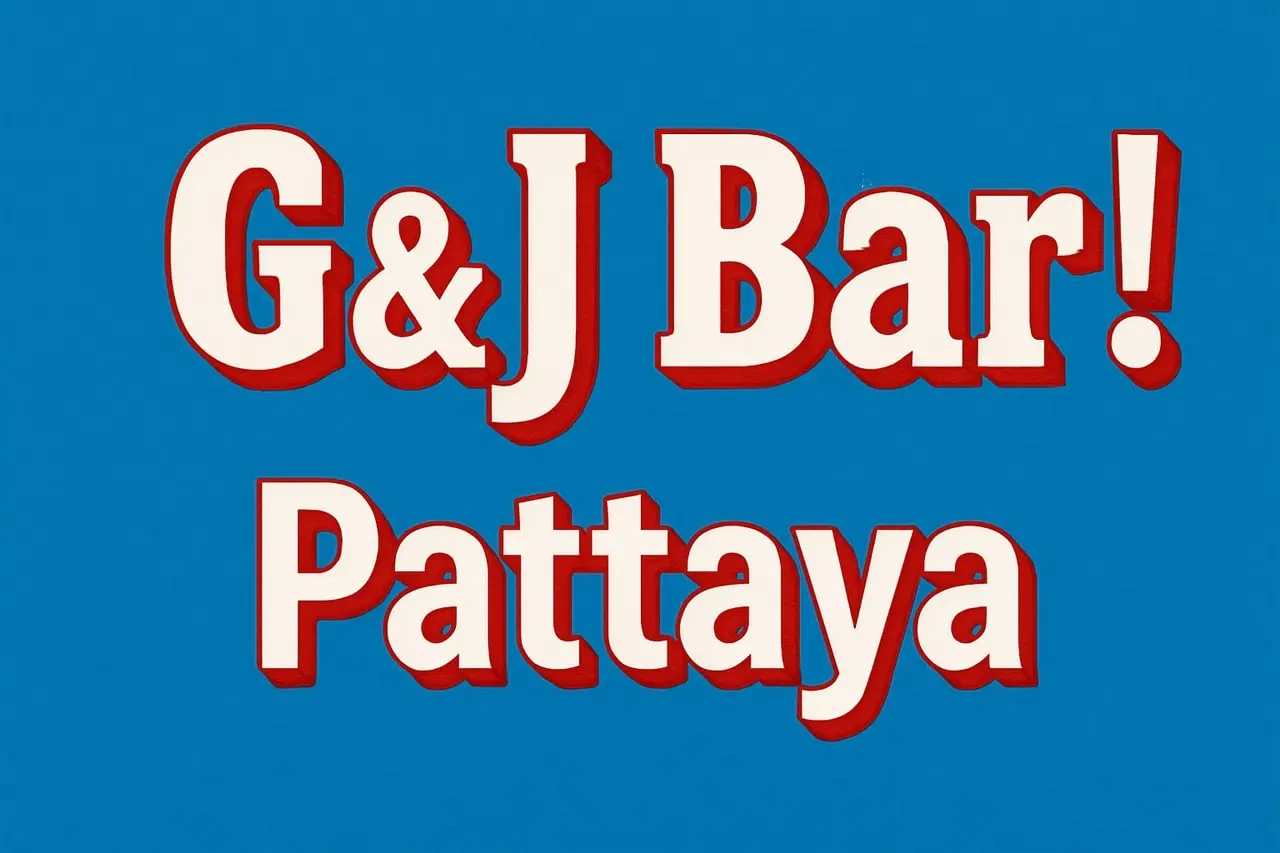 Schriftzug der GJ Bar Pattaya auf blauem Hintergrund, beliebte Bar in Soi Buakhao.